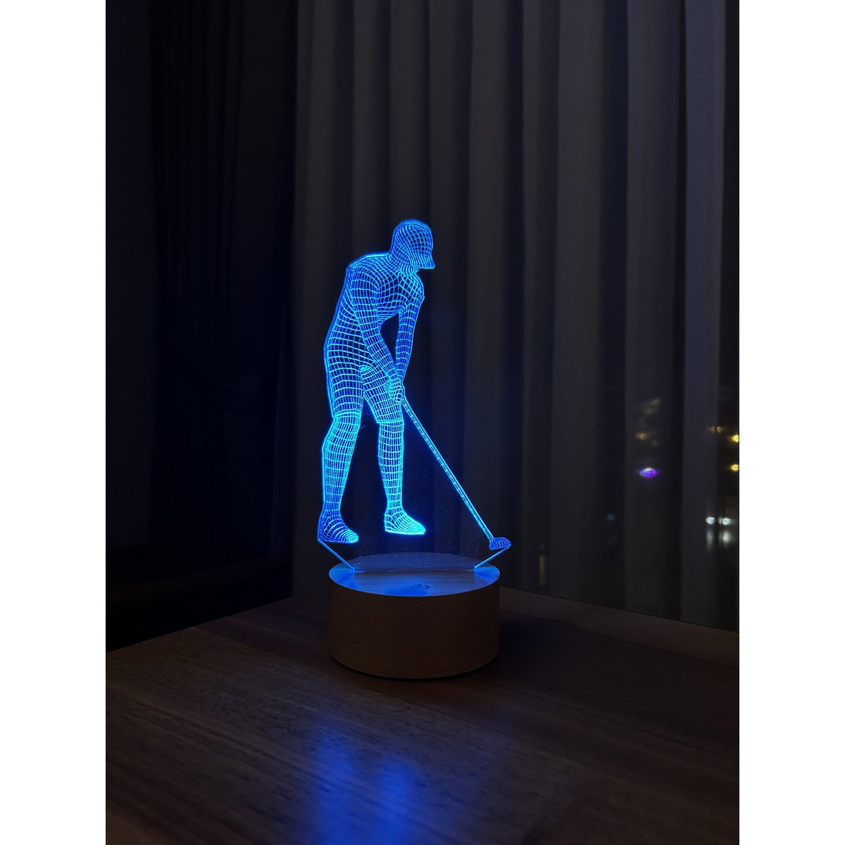 Lampa LED dla golfistów 3D | Drewniana bateria i kabel USB