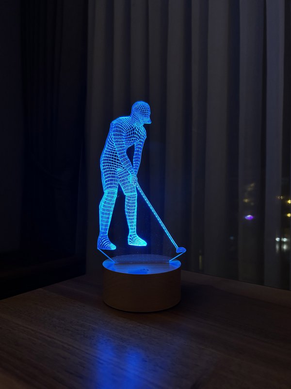 Lampa LED dla golfistów 3D | Drewniana bateria i kabel USB