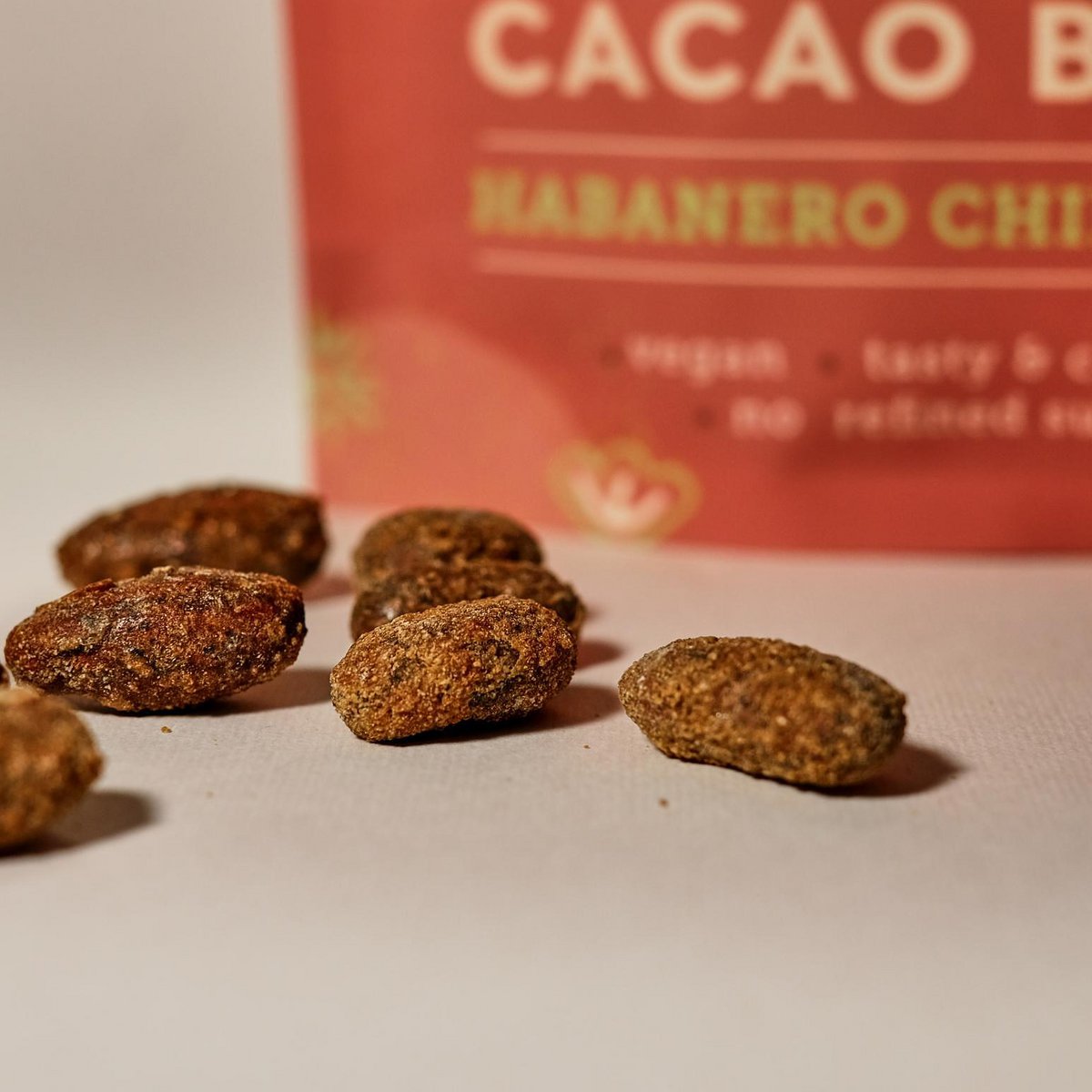 Roasted cacao beans with lime and habanero