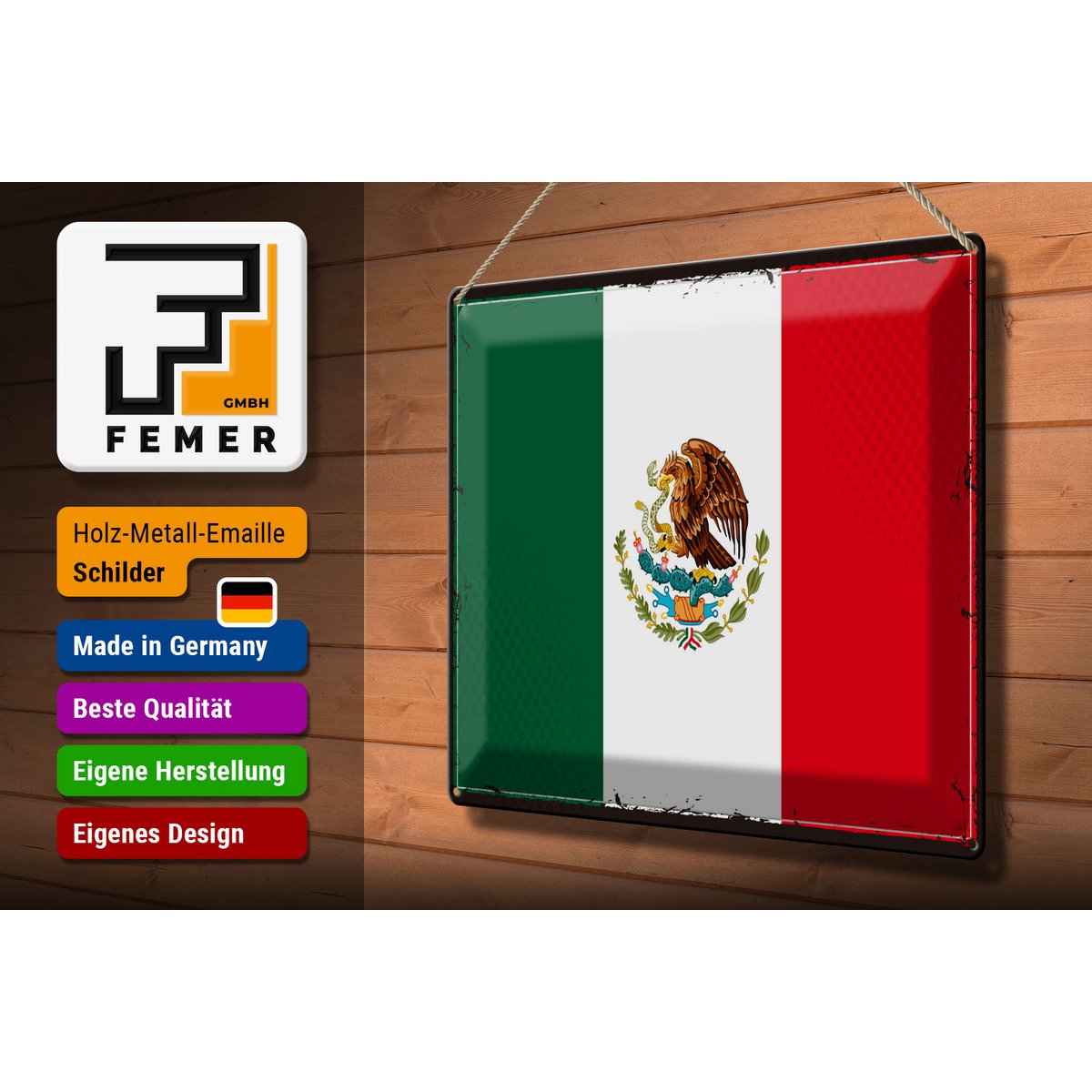 Tin Sign Flag Mexico 40x30cm Retro Flag of Mexico