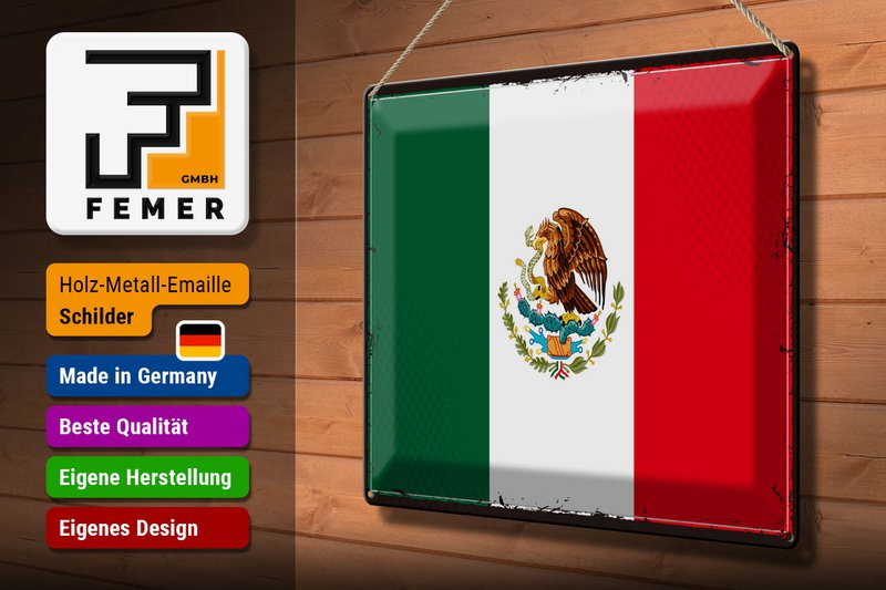 Tin Sign Flag Mexico 40x30cm Retro Flag of Mexico