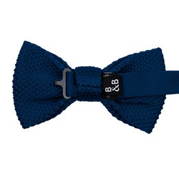 Midnight blue knitted bow tie and pocket square set