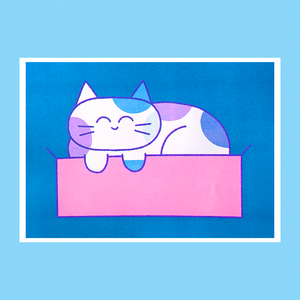Risograph-Druck: Katze in einer Box (A4 + A5-Format)