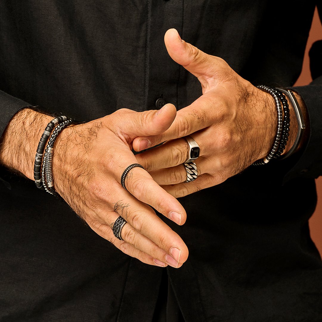 Frank 1967 7FR-0019-61 Stalowy pierścień z obrotowym pierścieniem wewnętrznym - Edytowany - Szerokość 9,5 mm - Rozmiar 61 - Stal - Vintage - Czarny