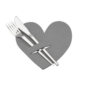 Cutlery bags heart, light gray H.18 cm