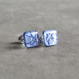 Orecchini uccello azzurro, argento sterling e vetro, gioielli artigianali unici