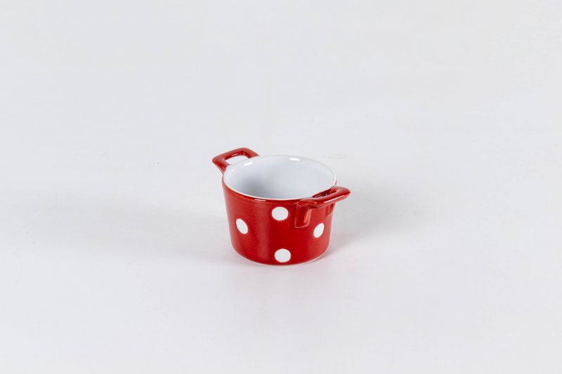 Red ramekin with handles & dots Isabelle Rose
