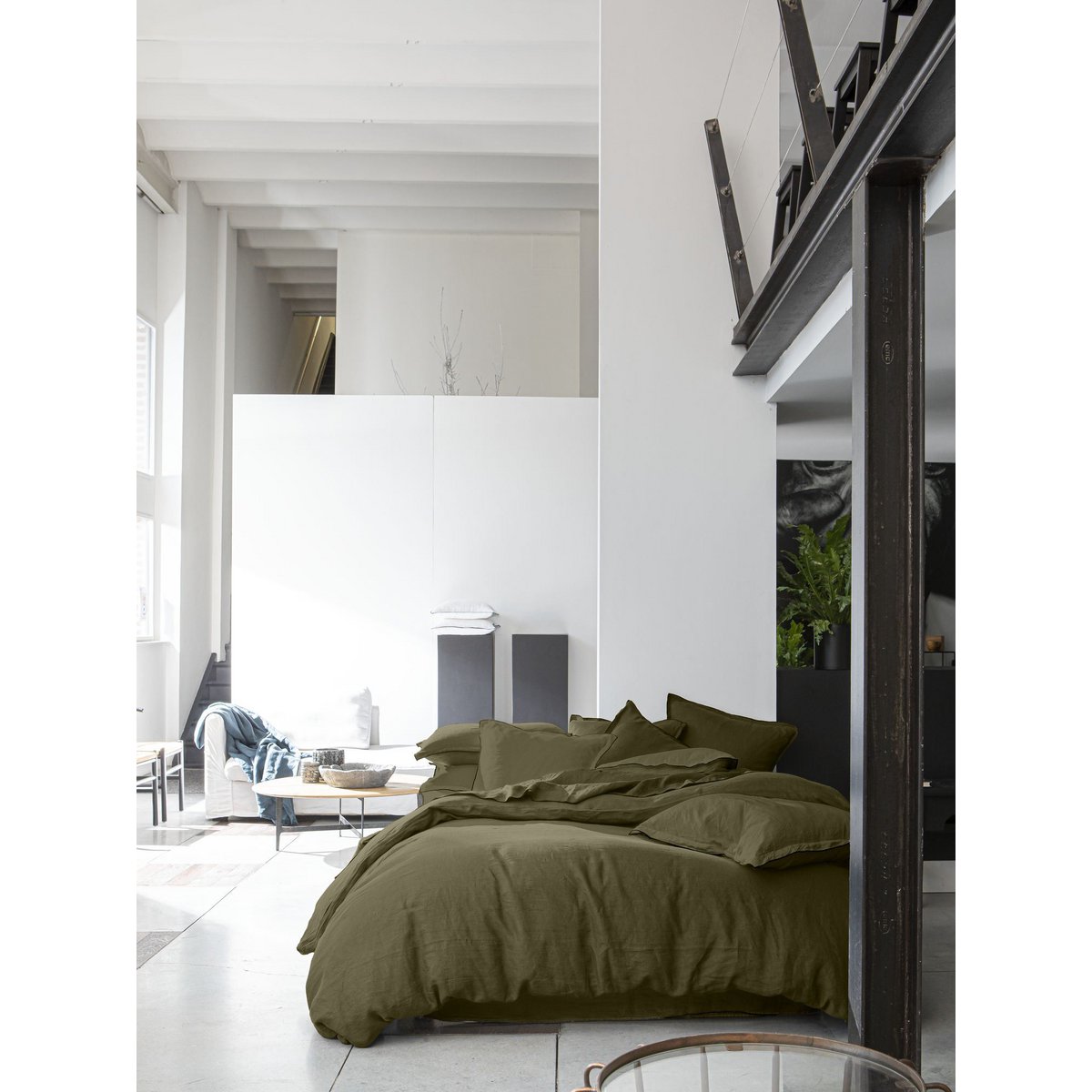 DUVET COVER 260X240CM 100% WASHED LINEN OLIVE