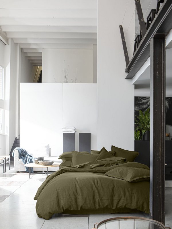 DUVET COVER 260X240CM 100% WASHED LINEN OLIVE