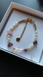 Edelsteen armband | Parel/Amethist/Rozenkwarts | rvs goud
