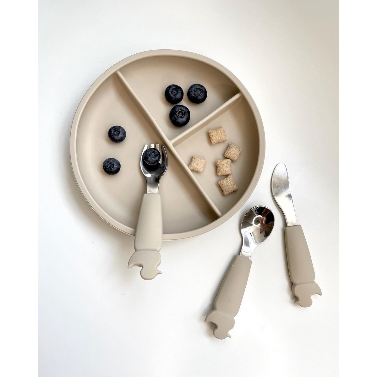 Silicone Divided Suction Plate - Oyster Beige