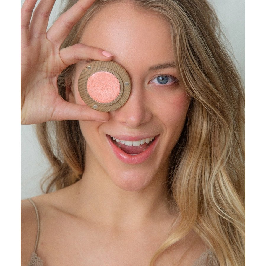 Blush de poudre végétalien - Look naturel et défini, boîtier en bois inclus