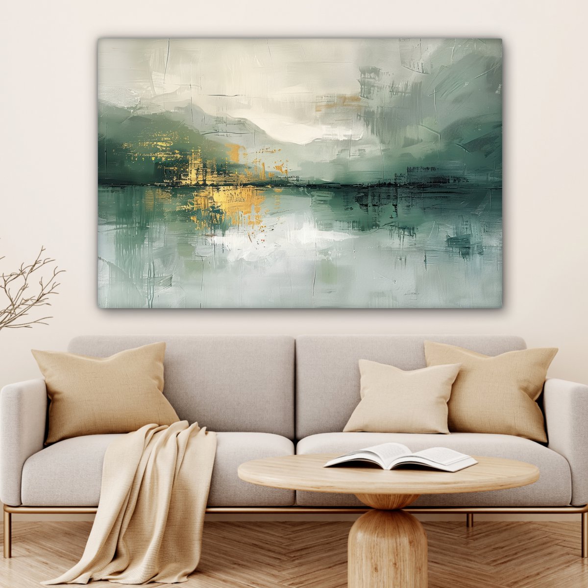 Leinwand Malerei - Wanddekoration - Grün - modern - Zusammenfassung - Gold