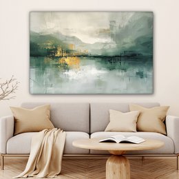 Lærredsmaleri - vægdekoration - grøn - moderne - abstrakt - guld