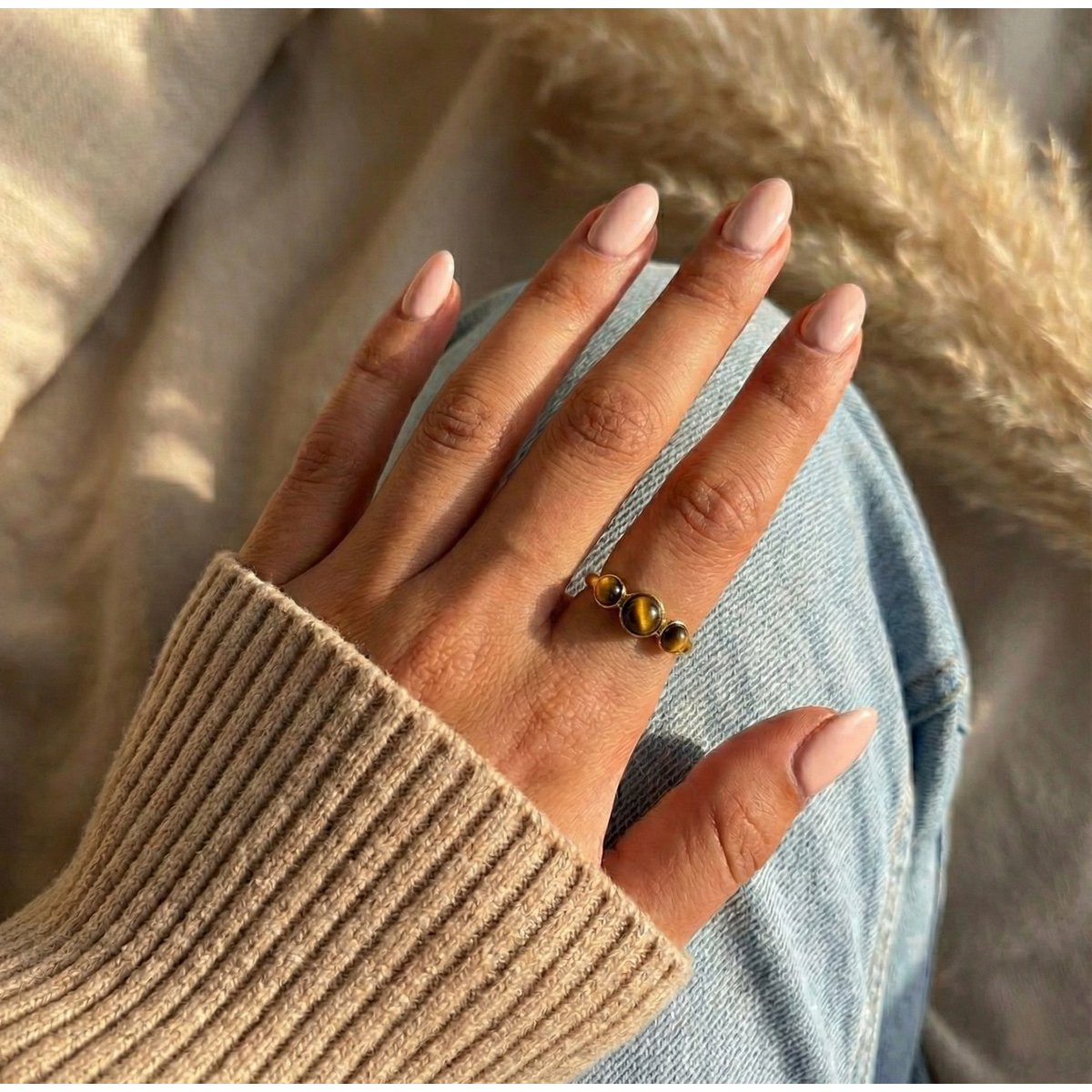 Orion – Verstelbare Statement Ring met Tijgeroog – Goudkleurig