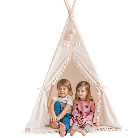 MINICAMP Quadratisches Tipi-Zelt mit Quasten in Ecru