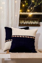 Handwoven Dupion Silk Cushion Cover Dabka Border - Two-Tone