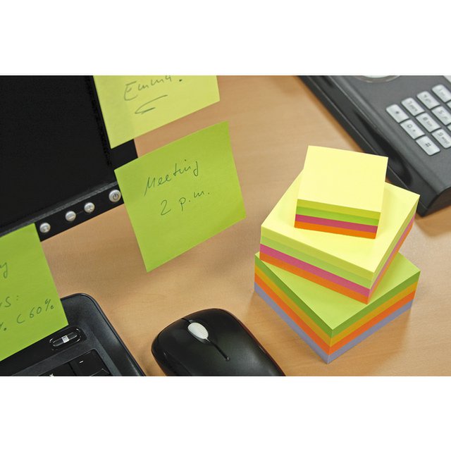 Info notes 75x75mm assorti spring blok a 400 vel groen, geel, oranje, paars