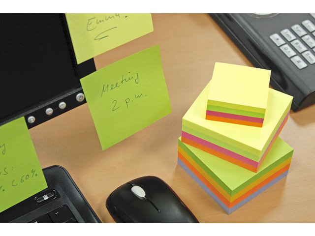 Info notes 75x75mm assorti spring blok a 400 vel groen, geel, oranje, paars