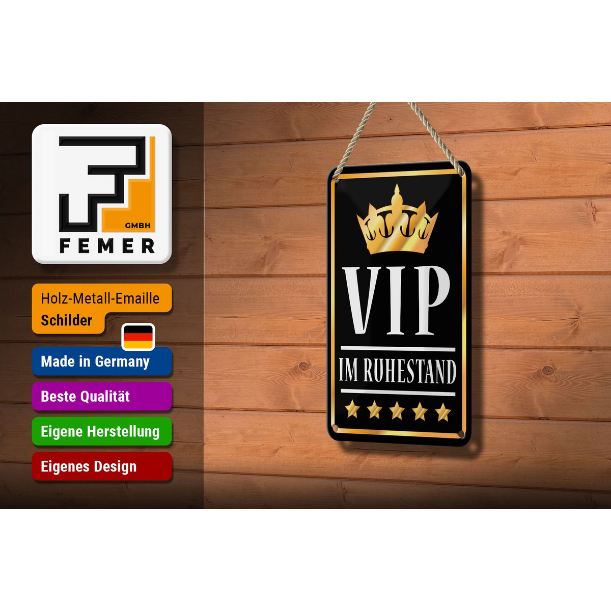 Targa in metallo con scritta "VIP in pensione" 12x18 cm (b/n) decorazione