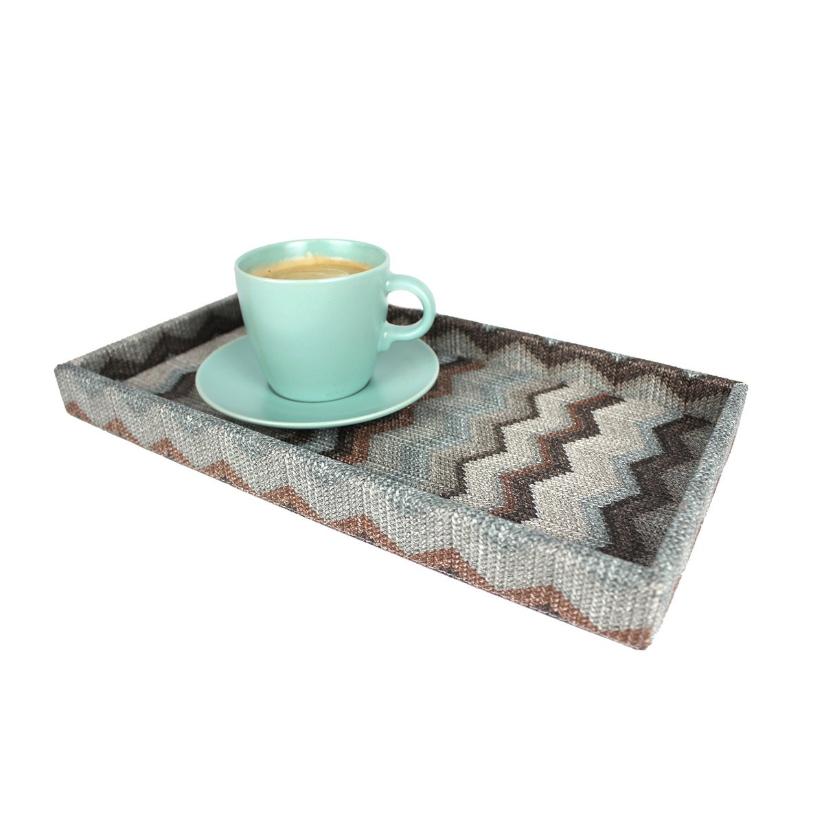 Comprimé plateau cosmétique gris en cuir artificiel rectangulaire zigzag gris