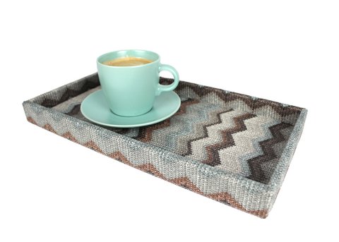 Tablet rectangular artificial leather zigzag gray cosmetic tray
