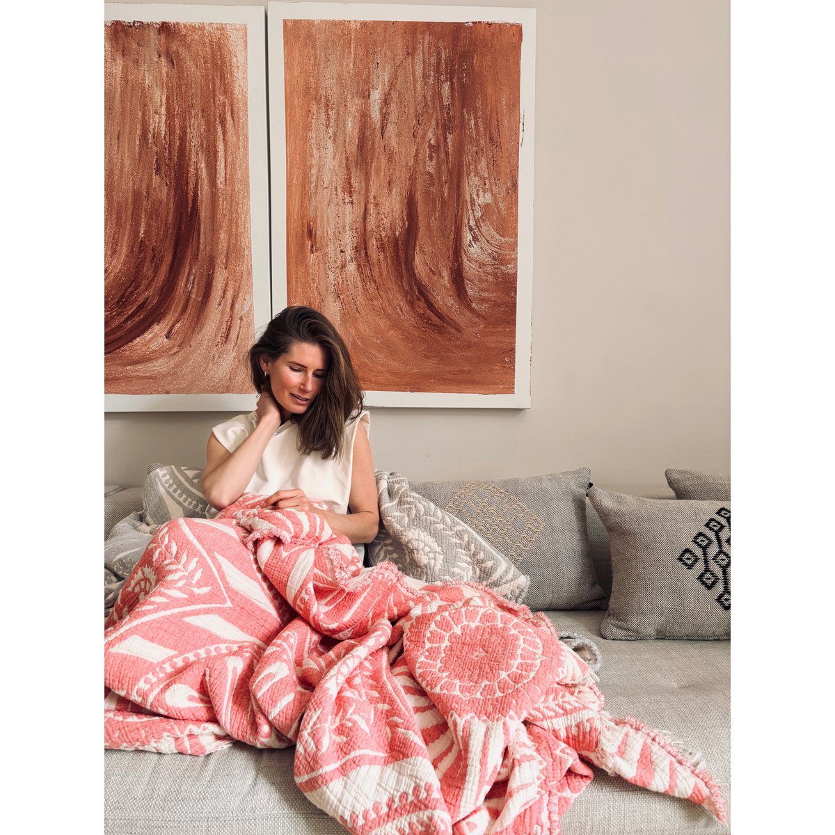 CALMA muslin blanket - coral - 2.20 x 2.30 m