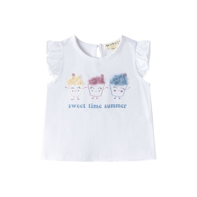 Baby T-shirt with ruffle sleeves and ice cream BGV66553