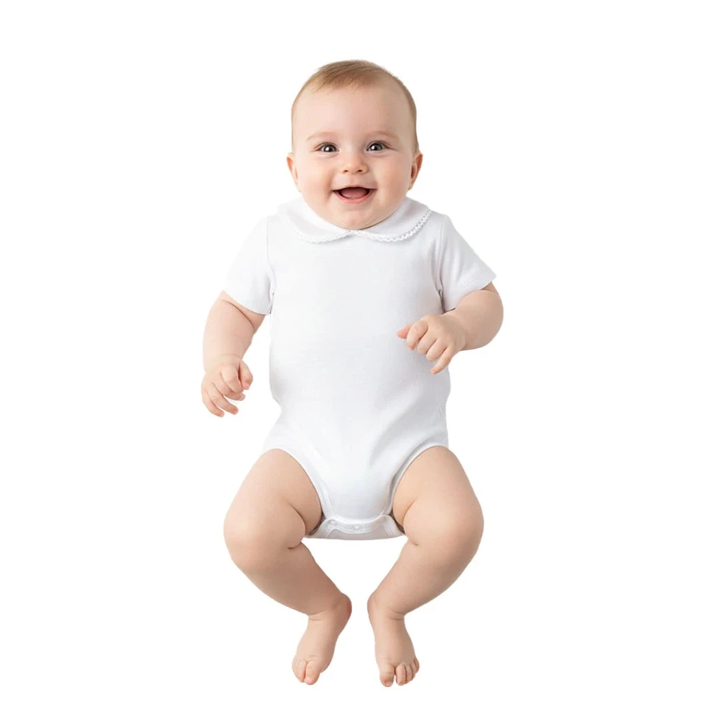 Body niemowlęce z kołnierzykiem, krótkim rękawem, białe