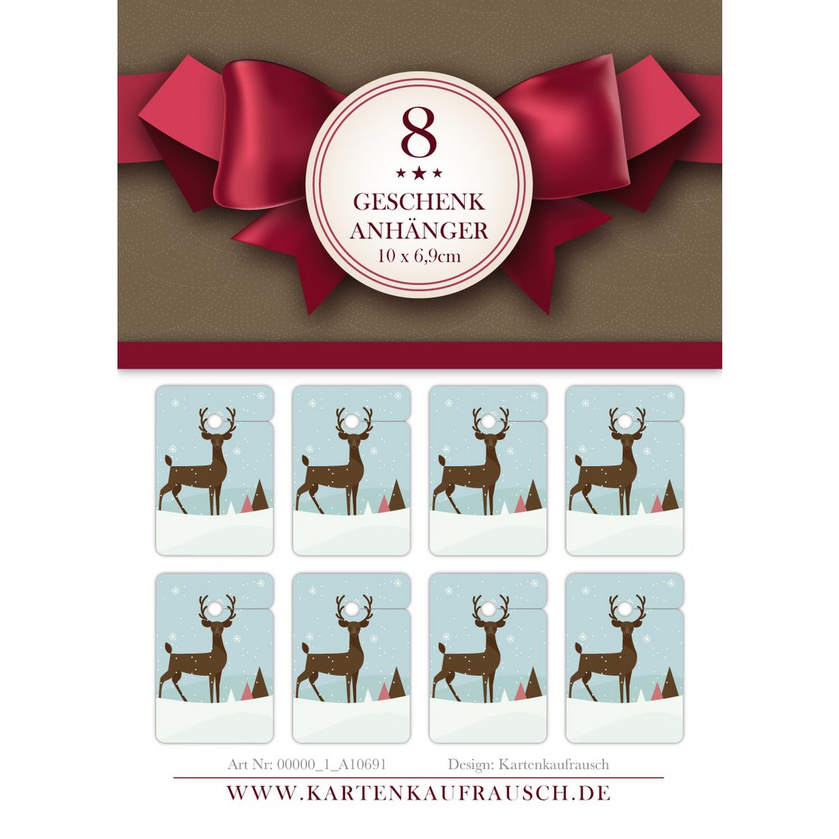 8 étiquettes cadeaux de Noël rétro élégantes pour Noël avec un cerf vintage sur lequel écrire, format 10 x 6,9 cm