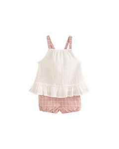 Set voor babymeisjes, bestaande uit strapless top en poloshirt met ruiten K49-21405182