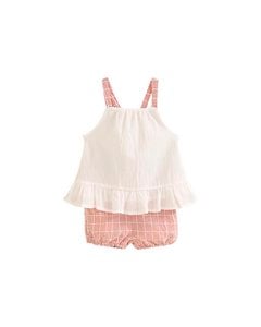 Set voor babymeisjes, bestaande uit strapless top en poloshirt met ruiten K49-21405182