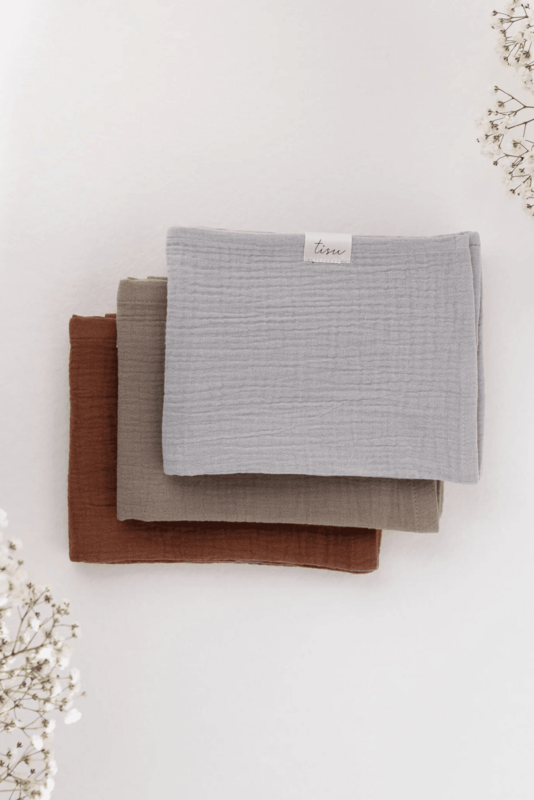 TISU muslin sæt, Redwood + Taupe + Silver Grey