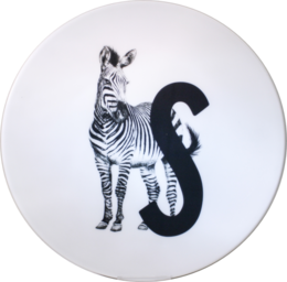 Decorative letter board with a zebra design, suitable for plates or other home decor.