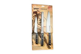 Samura Harakiri Knife Set, 3 pcs, Utility, Two-sided Saw & Chef's Knives, Black Handle
