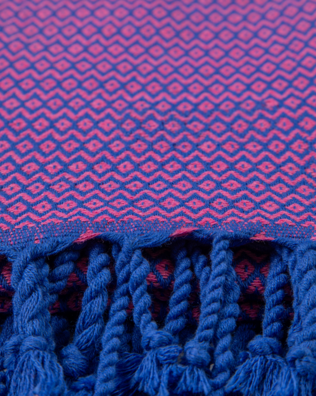 SAMOS Bomuld Hammam strandhåndklæde – Hurtigttørrende – Blå / Fuchsia – 180x100 cm