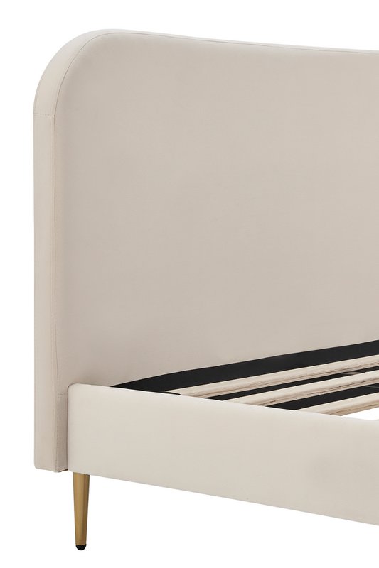 Upholstered bed with beige velvet cover 180x200 cm