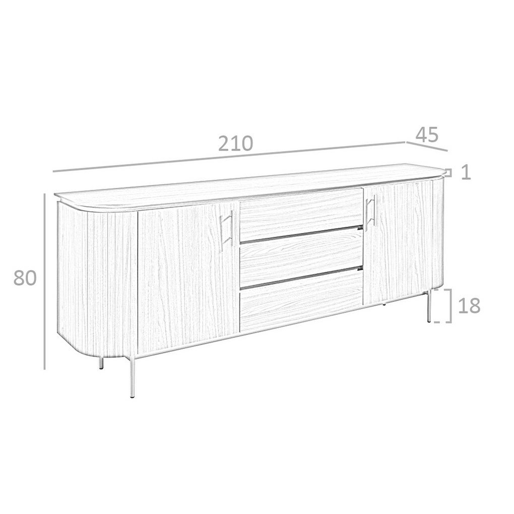 Sideboard in walnut wood and golden steel 3228