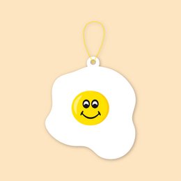 Scented sachet in the shape of a smiling yellow smiley face. Made of white plastic with a yellow smiley face graphic.