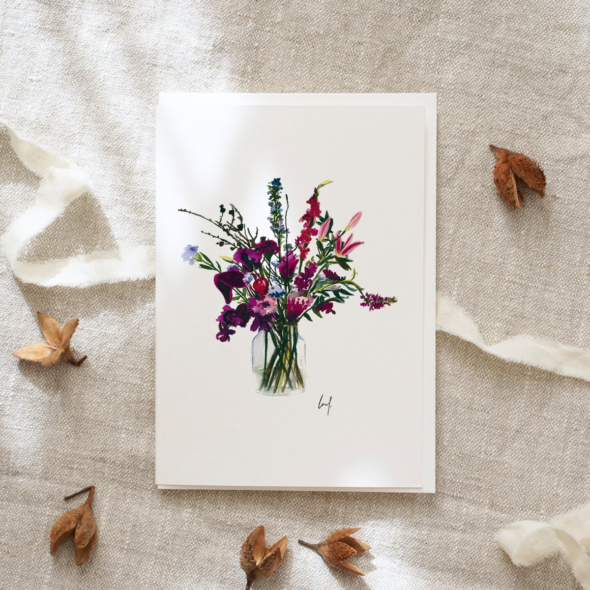 Wenskaart Violette Bloemen