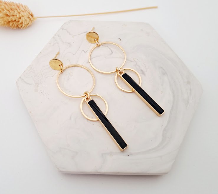Ohrringe - Merry - Kreise - Gold/Schwarz