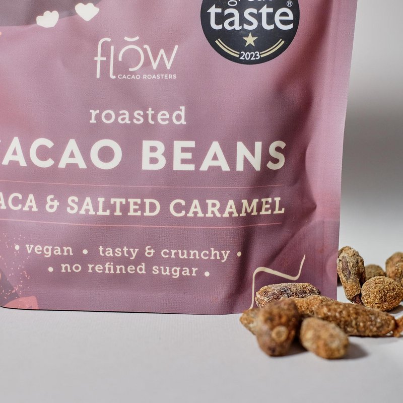 Ristede kakaobønner med maca og saltet karamel