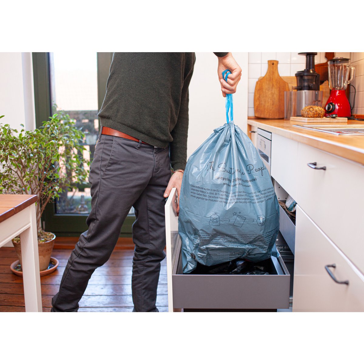 Recycled Drawstring Garbage Bags 35l, Blue Angel certified