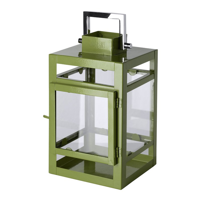 Farol KENIA vidrio hierro lacado en polvo liso verde 11,5 cm (Ø 12 cm) 20 cm