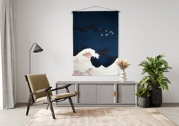 Vægophæng bølge- og kranstof 90x130 cm blåt bomuld