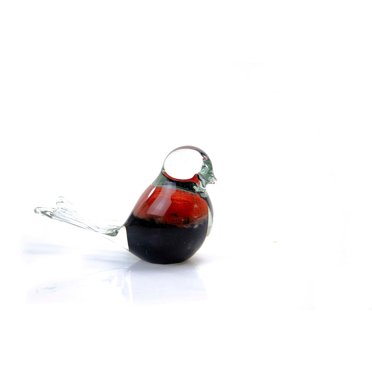 Zwart Rode Vogel van Glas - ø 14 cm - Handgemaakt