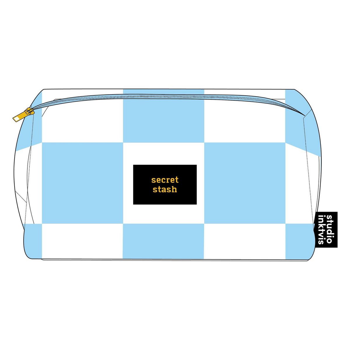Tasje Secret stash blauw witte ruit van teddy stof