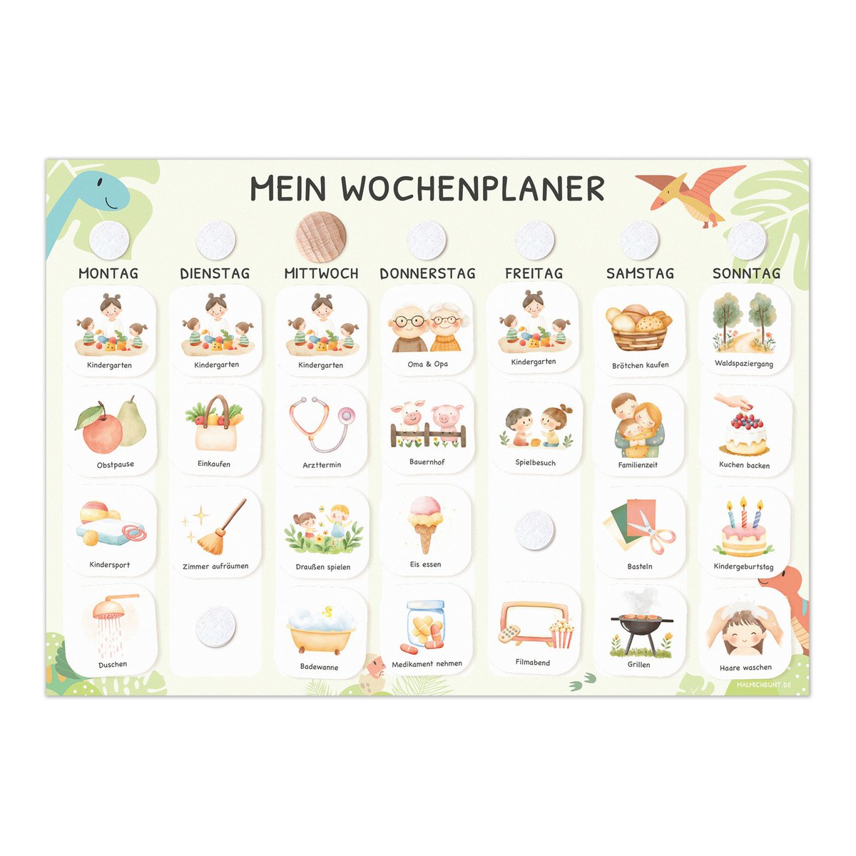 Weekly planner children including 350 routine cards - motif dino