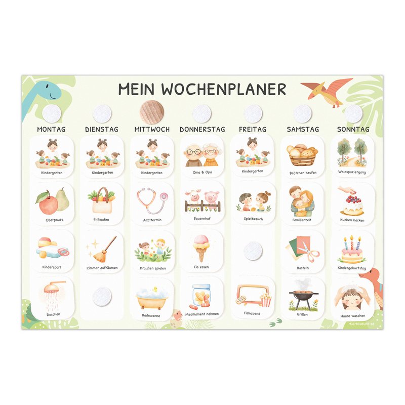 Weekly planner children including 350 routine cards - motif dino
