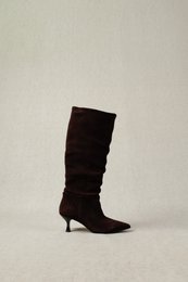 ANDREW CHOCOLATE – Slouchy suède halfhoge laarzen